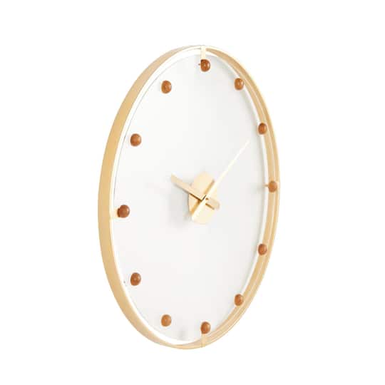 27.5" Gold Metal Decorative Wall Clock with Acrylic Face & Ball Accents